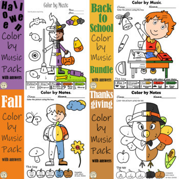 Preview of Fall Music Coloring Sheets | Color by Note Bundle