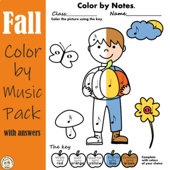 Preview of Fall Music Coloring Pages Pack | Color by Note and Symbol