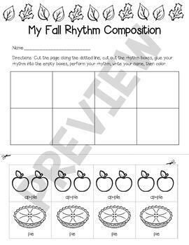 Preview of Fall Music Icon Rhythm Composition Project Worksheet - Apple Pie