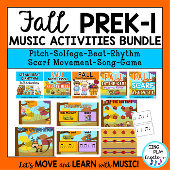Preview of Fall Preschool, K-1 Music Lessons, Songs, Activities & Printables Bundle