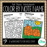 Fall Music Worksheets: Color by Note Name - Bass Staff