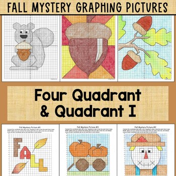 Preview of Fall Mystery Graphing Pictures Four Quadrant and Quadrant I Bundle