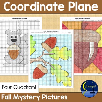 Preview of Fall Coordinate Plane Mystery Graphing Pictures Four Quadrant