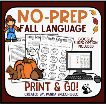 Preview of Fall NO PREP Language Pack for Speech Therapy with Distance Learning Options