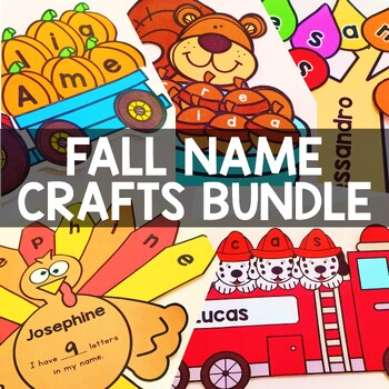 Preview of Fall Name Craft Apple Pumpkin Pie Acorn Fire Truck Turkey Thanksgiving Bundle