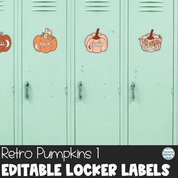 Preview of Fall Name Tags - Editable Locker Labels or Cubby Tags - Retro Pumpkins