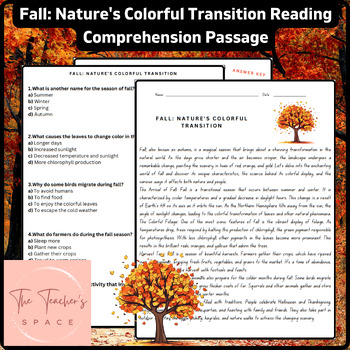 Preview of Fall: Nature's Colorful Transition Reading Comprehension Passage