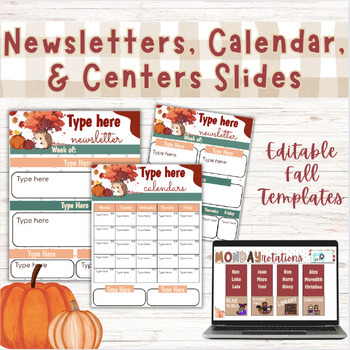 Preview of Fall Newsletter, Calendar, Centers Slides | Edit in Google | Template