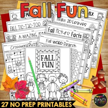 Preview of Fall No Prep FUN Activities for Math and ELA Puzzles Word Search Games