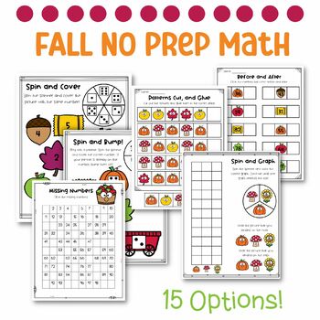 Preview of Fall No Prep Math Worksheets for Kindergarten and First Grade