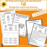 Fall No Prep Math and Literacy Worksheets and Activities f
