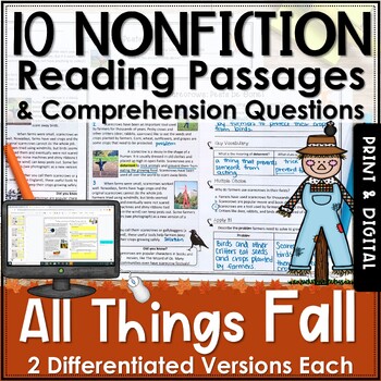 Preview of Fall Nonfiction Reading Comprehension Passages and Questions