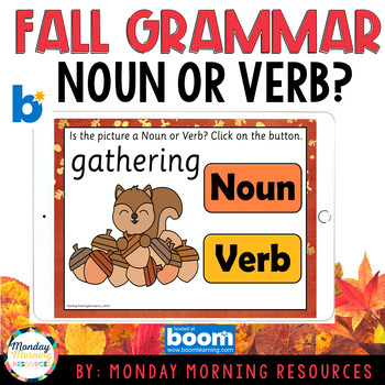 Preview of Fall Noun or Verb Boom Cards™ - Parts of Speech Grammar Boom Cards™