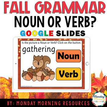 Preview of Fall Noun or Verb Google Slides - Fall Grammar Activity Google Slides
