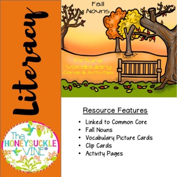 Preview of Fall Nouns Literacy Activities &  Picture Vocabulary Cards