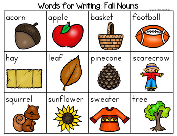 Preview of Fall Nouns, Verbs, Adjectives, Parts of Speech Word List - Writing Center