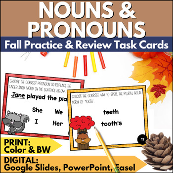 Preview of Fall Nouns and Pronouns Task Cards Activities for Autumn Grammar Practice