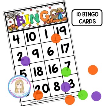 Fall Number Bingo 0 - 20 Game L Number Recognition 0 To 20 By Cindy 