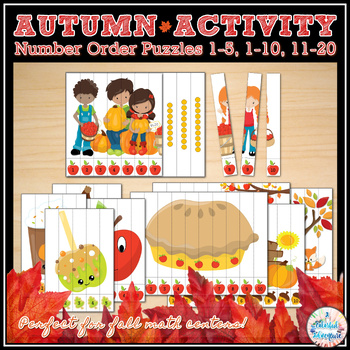 Preview of Fall Number Order Puzzles Math Centers Activities {Printable and Digital}