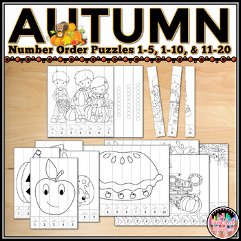 Preview of Fall Number Order Puzzles Autumn Math Centers Activities {outlined}