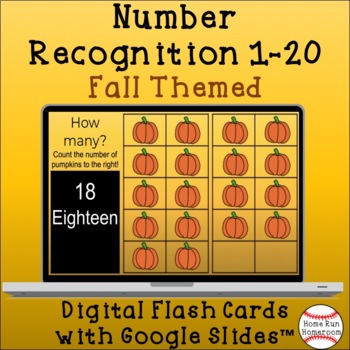 Preview of Fall Number Recognition 1-20 Google Classroom™ Digital Flash Cards