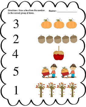 Fall  Number to Quantity Matching  Worksheet  by Alisha 
