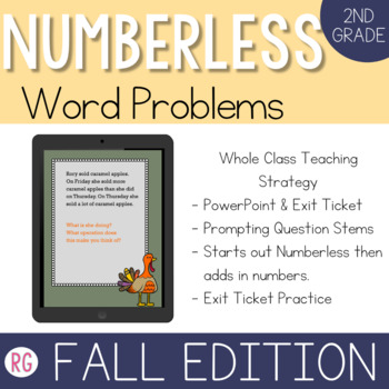 Preview of Fall Numberless Word Problems for 2nd Grade | Fall Exit Tickets | Solve Problems