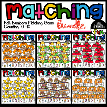 Preview of Fall, Numbers Matching Game | Counting Flashcard 0-10 | Ten Frames BUNDLE