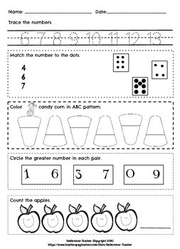 Fall October Kindergarten & 1st Grade Math Skill Builders-Stations