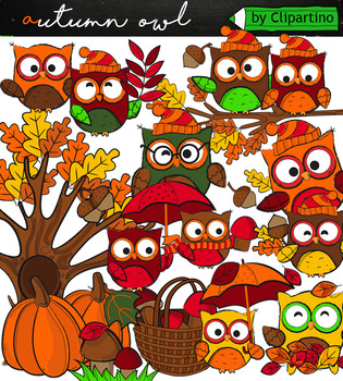 Preview of Cute Owl Autumn Clip Art commercial use