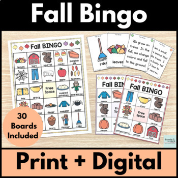 Preview of Fall Pairs Vocabulary Print & Digital Bingo Game with Riddles or Inference Clues