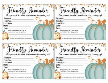 Preview of Fall Parent Teacher Conference Reminder Note - Teacher Note Home - Reminder Slip
