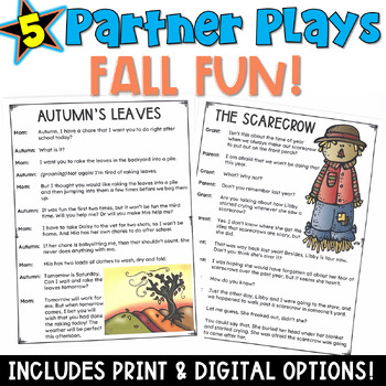 Preview of Fall Reading Activity: 5 Partner Play Scripts with Comprehension Worksheets