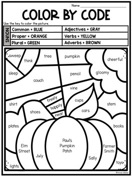 Fall Parts of Speech Color by Code by Primarily Speaking by Aimee Salazar