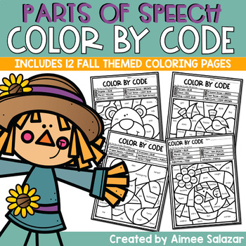 Preview of Fall Parts of Speech Color by Code