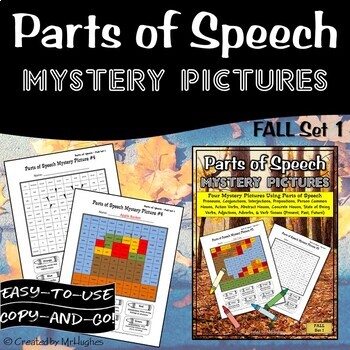 Preview of Fall Parts of Speech Color by Code Mystery Pictures