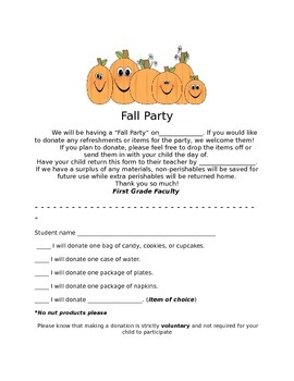 Preview of Fall Party Parent Letter (Editable)