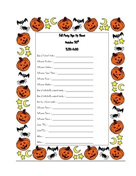 Preview of Fall Party Sign Up Sheet