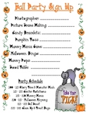 Fall Party Sign Up Sheet