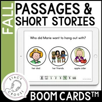 Preview of Fall Speech Therapy Short Story Comprehension Passages + Questions BOOM™ CARDS