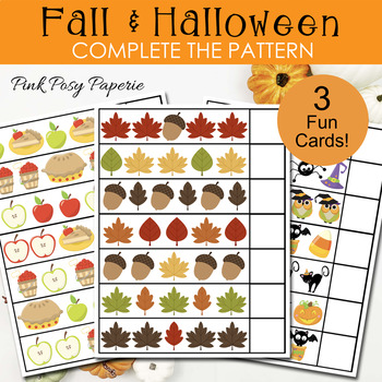 Preview of Fall Patterns - Halloween Patterns - Fall Math - Math Center - Math Worksheets