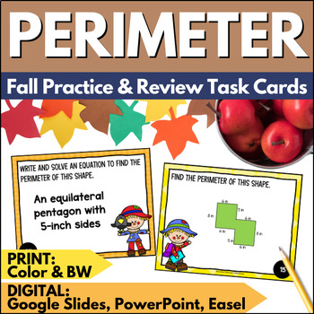Preview of Fall Perimeter Task Cards for Autumn Practice Activities and Math Review Games