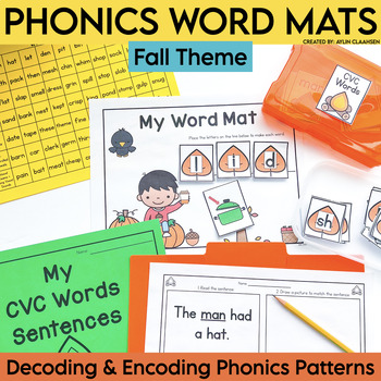Preview of Fall Phonics Activities | Decoding & Encoding Word Mats | Fall Literacy Centers