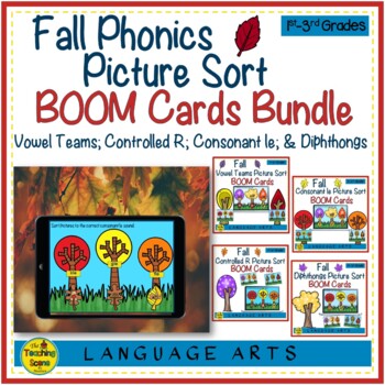 Preview of Fall Phonics Picture Sort BOOM Cards Bundle Set 2  Distance Learning