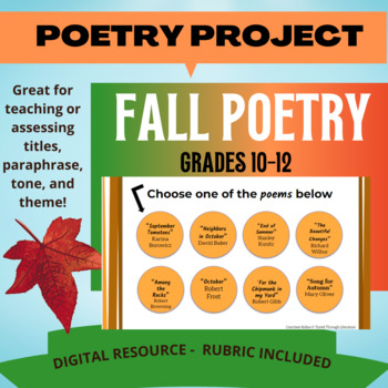 Preview of October Poetry Choice Board - tone and theme for fall