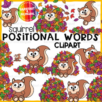 Preview of Fall Positional Words Squirrel Clipart - Prepositions Grammar Clipart