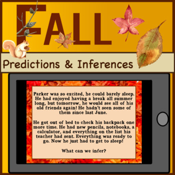 Preview of Fall Predictions & Inferences: Short Passages - Boom Cards