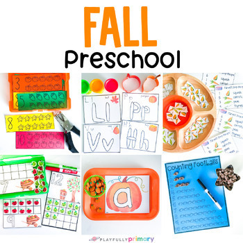 Preview of Fall Preschool Activities, PreK Fall Morning Work Tubs, Math + Literacy Centers