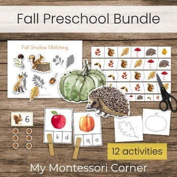 Preview of Fall Preschool Activity Bundle, Montessori-inspired Autumn Unit