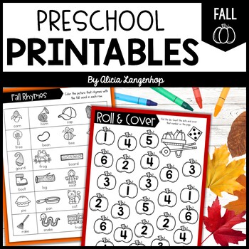 Preview of Preschool Fall Theme Printable Worksheet Activities